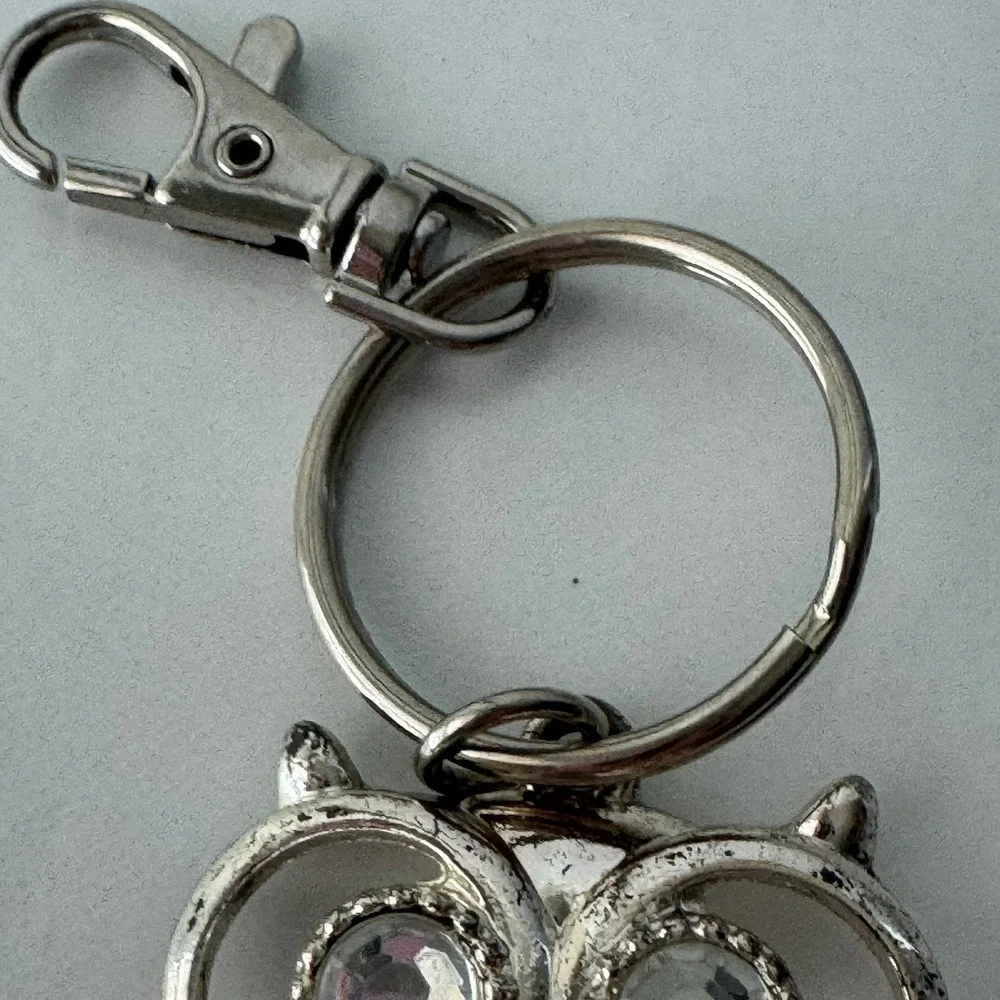 Silver Owl Rhinestone Keychain Pouch Bag Charm‎ Hanger